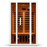 2 Person Extendable FAR Infrared Sauna for Home, Hemlock Wood Low EMF 6 Carbon Heaters Indoor Saunas with LED Lights, Bluetooth Speaker, Digital Control Panel, and Seating Bench — Studio Shot