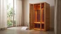 2 Person Extendable FAR Infrared Sauna for Home, Hemlock Wood Low EMF 6 Carbon Heaters Indoor Saunas with LED Lights, Bluetooth Speaker, Digital Control Panel, and Seating Bench — Lifestyle