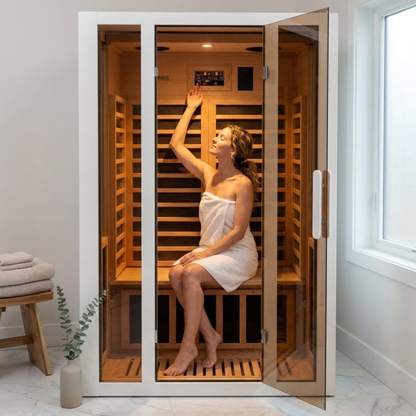 Infrared Sauna Built for Home Wellness, 6 Carbon Heaters, Hemlock Wood, Bluetooth Speaker