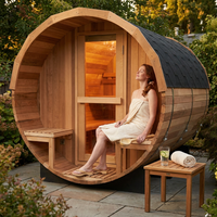 6-Person Patchworkred Cedar Traditional Steam Barrel Sauna — Lifestyle
