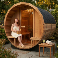 Traditional Barrel Sauna Designed for Ultimate Relaxation, 6-Person Capacity, Patchwork Red Cedar, Steam Heat — Lifestyle